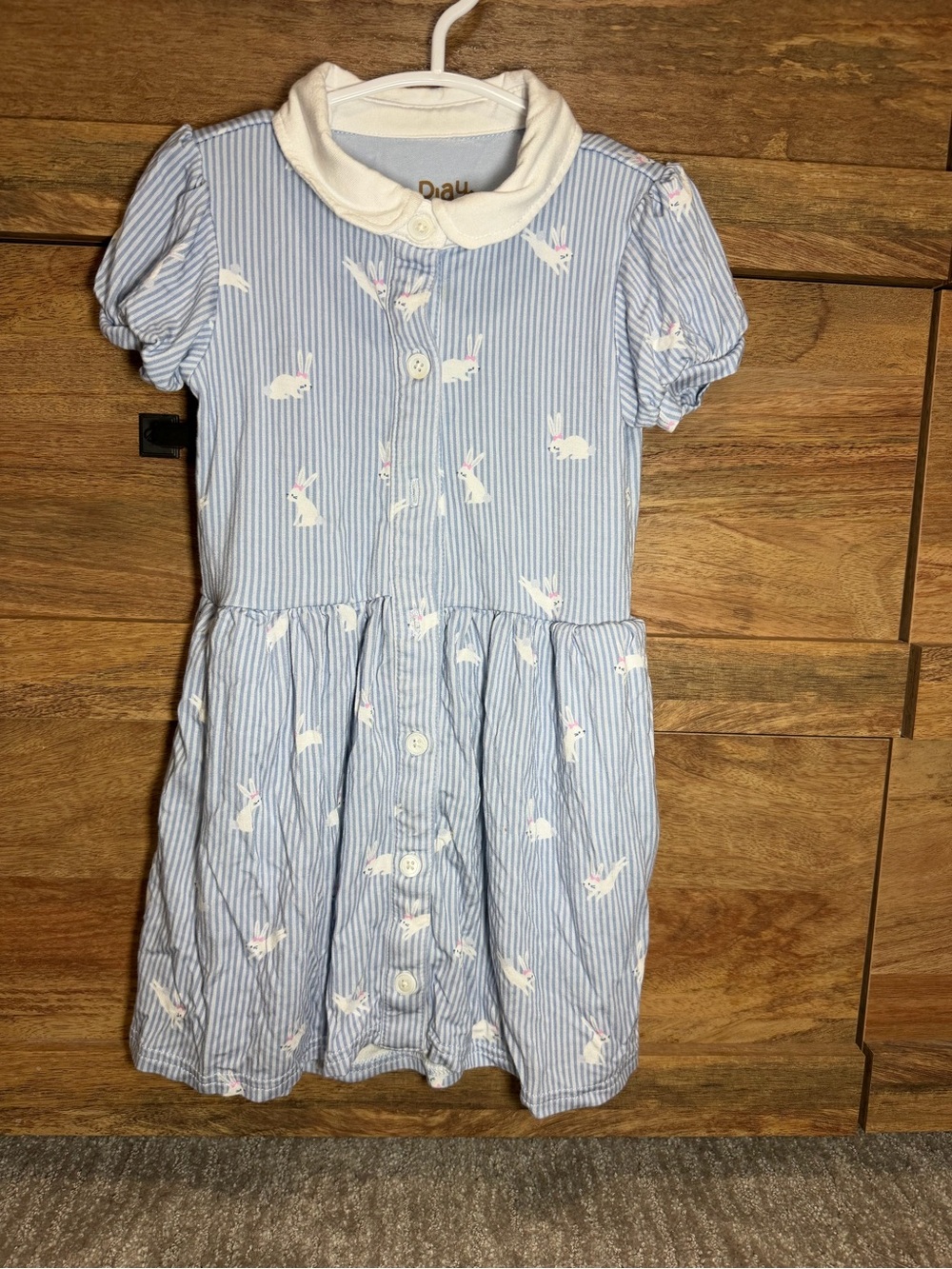 Little Sleepies Blue & White Striped Bunny Dress with Peter Pan Collar